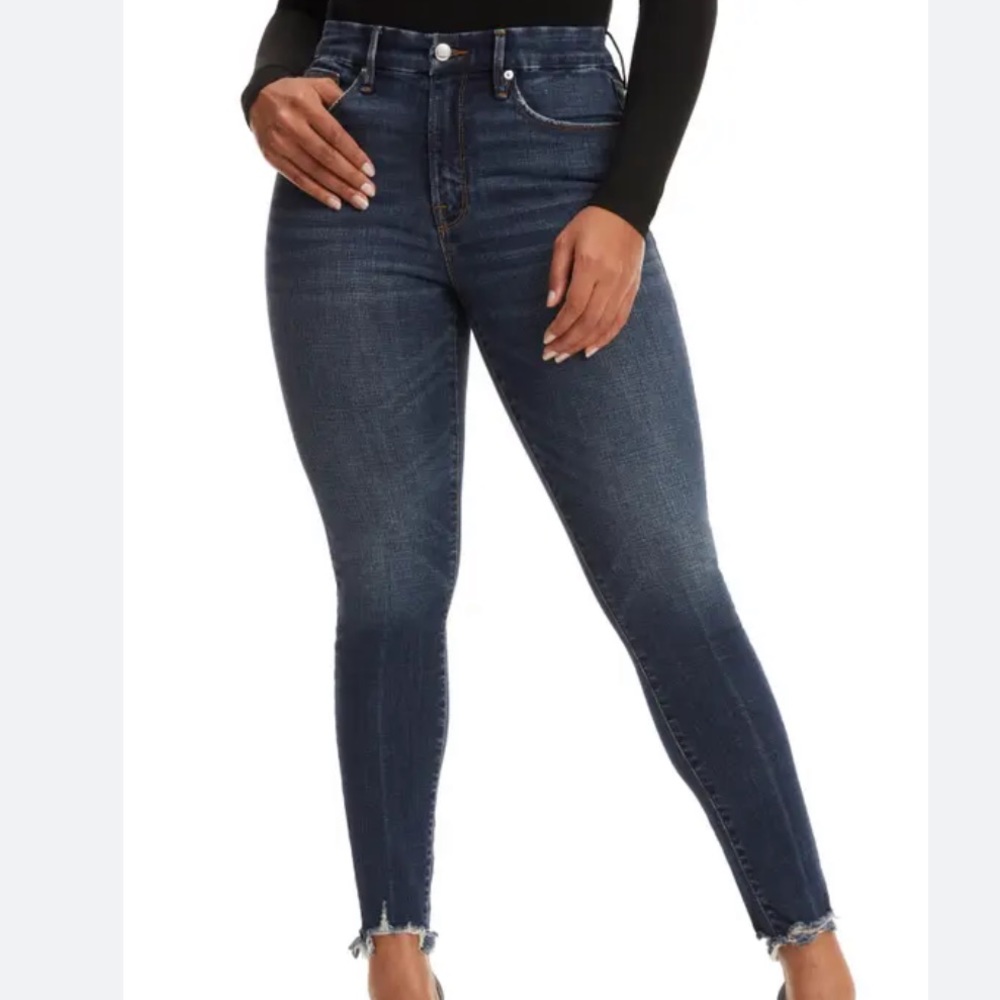 GOOD AMERICAN Good Legs High Waist Chew Hem Ankle Cigarette Jeans Sz 8/29